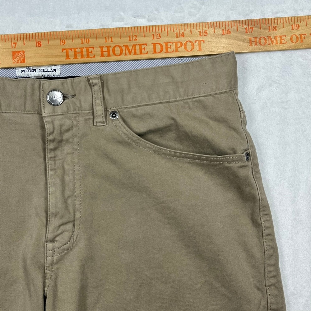 Peter Millar Signature Sateen Five-Pocket Pants Mens 32x33 Khaki ME0B39 *Flaw - Picture 11 of 16
